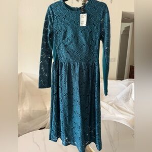 H&M Deep Teal Lace Long Sleeve Dress